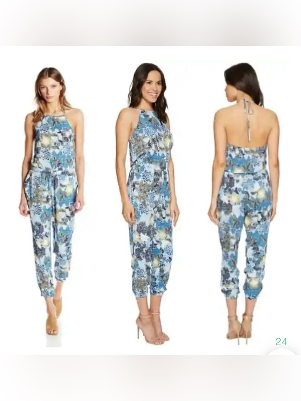 Jack by BB Dakota Blue Floral Halter Jumpsuit Size L
